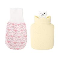 Hot Water Bottle, 1X Hands Feet Bag Warm Stay Long Time with Quality Silicone Materail Beautiful Bear Patten Cute Weave Cover for Warm Cold Feet in Winter or Bring Down a Fewer(Yellow)
