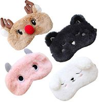 4 Pack Cute Animal Sleep Mask for Girls Soft Plush Blindfold Cute Cat Dog Deer Monster Eye Cover Eyeshade Sleeping Masks for Kids Teens Girls Women Men
