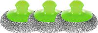 Stainless Steel Wool Sponges with Handle - Set of 3 - Metal Kitchen Dish Pad - Steel Scrubber Scouring - Green