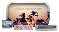 Blazy Susan King Size Rolling Papers, Elements Cigarette Roller, Pre Rolled Tips, with Rolling Paper Depot Rolling Tray (Retro Palms) - 4 Item Bundle