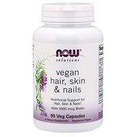 NOW Solutions, Vegan Hair, Skin & Nails, Nutritional Support with 5,000 mcg Biotin, 90 Veg Capsules
