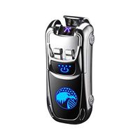 Dual Arc Lighter Windproof Double USB Rechargeable Led Screen Fingerprint Sensor Flameless Electric Lighter (Silver)