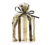 Small Elegant Black & Gold Striped 7x2x3" Cello Cellophane Treat Food Snack Bags (25 ct)