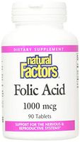 Natural Factors, Folic Acid 1000 mcg, Supports a Healthy Pregnancy, Nervous System, Brain and Mental Health , 90 tablets (90 servings)