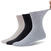 Forcool Wide Calf Diabetes Socks, Non Binding Top Full Cushion Diabetic Socks Dress Cotton Edema Crew Socks Unisex Extra Large with Seamless Toe 3 Pairs Black/Gray/Beige Large