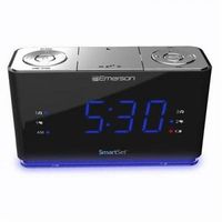 SmartSet Alarm Clock Radio with Bluetooth Speaker, USB Charger for iPhone and Android, Night Light, and Blue LED Display (Renewed)