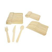 SpecialT Disposable Wooden Cutlery Set - 200pc Biodegradable Cutlery Combo Pack (100 Wooden Forks, 50 Spoons, 50 Knives)