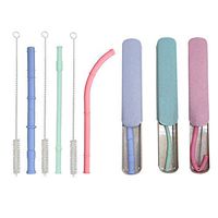 Silicone Foldable Drinking Straws Kit for 30&20 oz Tumbler Reusable Collapsible ECO Friendly Products Zero Waste 3 Pack with 3 Brushes and 3 Travel Case (Blue/Green/Red)