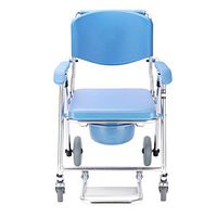 XWZJY Deluxe 3 in 1 Bedside Commode Handicap Toilet Seat Folding Mobile Bath Wheelchair Space Saving with Padded Cushion Footrests for Seniors, Disabled