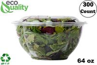 64oz Clear Disposable Salad Bowls with Lids (300 Pack) - Clear Plastic Disposable Salad Containers for Lunch To-Go, Salads, Fruits, Airtight, Leak Proof, Fresh, Meal Prep | Rose Bowl Container (64oz)