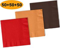 150 Beverage Napkins, Red, Autumn Orange, Brown - 50 Each Color. 2 Ply Paper Cocktail Napkins. 5" folded, 10" unfolded.