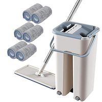 Cleaning Squeeze Hand Free Floor Mop, Microfiber Flat Mop With Bucket, With Reusable Mop Pads, Telescopic Rod
