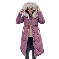 HNTDG Women Faux Fur Hooded Thick Jacket Long Overcoat Solid Casual Winter Warm Slim Down Jacket Coat Overcoat Hot Pink