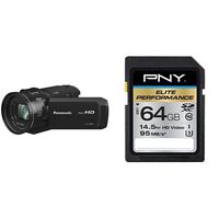 Panasonic Hc-V800 HD Camcorder, 24x Leica Dicomar Lens, 1/2.5" Bsi Sensor, Three O.I.S. Stabilizer Systems, Wireless Twin-Camera Capture with PNY Elite Performance 64GB Flash Memory High Speed SDXC Class 10 UHS-I