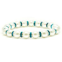 Accents Kingdom Women's Magnetic Hematite White Tuchi Simulated Pearl Bracelet with Simulated Blue Topaz Crystal, 7.5"