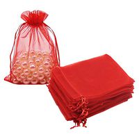 HRX Package Organza Bags Red 100pcs, 5 x 6.8 inches Christmas Gift Drawstring Bags Mesh Jewelry Pouches for Wedding Party Favors