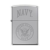 Zippo US Navy Lustre Etch Seal Street Chrome Pocket Lighter
