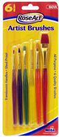 RoseArt Artist Brushes with Translucent Barrels, Assorted Sizes, 6-Count, Packaging May Vary (B6VA-72)