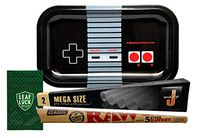 JWare Pre-Rolled Super Size Cones, RAW 5 Stage RAWket, Leaf Lock Gear Smell Proof Pouch, with Rolling Paper Depot Rolling Tray (Controller)- 4 Item Bundle