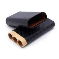 KATZONE® Carbon Fiber Pattern Leather Cedar Wood 3 Tube Cigar Case
