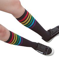 Clearance Socks,Swyss Thigh High Socks Over Knee Rainbow Stripe Football Sport Socks for Girls (Black A)