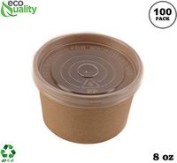 [100 Pack] 8 oz Disposable Kraft Paper Soup Containers with Plastic LIDS - Half Pint Ice Cream Containers, Frozen Yogurt Cups, Restaurant, Microwavable, Take Out, Food Storage, Recyclable