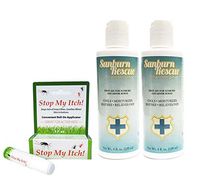 Sunburn Rescue & Stop My Itch! Combo Pack/Two 4oz Bottles of Sunburn Rescue to Cool, Soothe and Relieve Burn Pain/One Roll-On Stop My Itch! Instant Itch Relief from Insect Bites/First Aid Relief