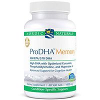 Nordic Naturals ProDHA Memory - Fish Oil, 260 mg EPA, 570 mg DHA, 400 mg Longvida Optimized Curcumin, Advanced Support for Cognitive Health and Neurological Function*, 60 Soft Gels