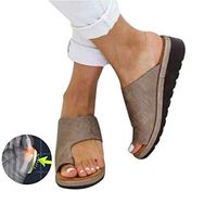 ZGDGG Big Toe Foot Correction Sandal with Orthopedic Bunion Corrector Bronze PU Comfy Platform Flat Sole for Women,4.5