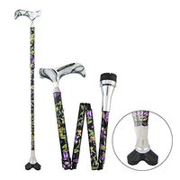 DR. Cane All-Terrain Adjustable Telescopic Cane W/Cushioning System - Foldable Cane - Lightweight Walking Stick for Women - Flower Pattern Acrylic Handle Designer Walking Cane (Silver, 31.5"-35.4")