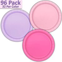96 Paper Dinner Plates (9") - Light Pink, Lavender, Hot Pink - 32 Per Color, 3 Colors - Great Assortment for Birthday Parties, Weddings, Holidays, Baby Shower, Celebrations, and more