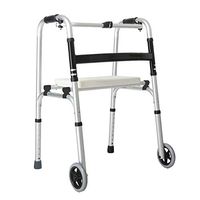 HL Walking Frame with Wheels,Walker Four-Footed Old Man Light Folding Belt Wheel Stroke Hemiplegic Crutches Rehabilitation Equipment Walker with Seat Plate (Color : Ordinary)