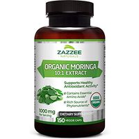 Zazzee USDA Organic Moringa Extract, 150 Count, Vegan, 10,000 mg Strength per Serving, Potent 10:1 Extract, USDA Certified Organic, Non-GMO and All-Natural