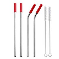 Oldeagle 4PCs Reusable Stainless Steel Metal Drinking Straws With 2PCs Cleaning Brushes (Red)