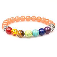 Bracelet,PWMEN 7 Chakra Healing Bracelet with Real Stones Men's and Women's,Volcanic Lava,Mala Meditation Bracelet(Orange)