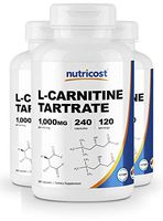 Nutricost L-Carnitine Tartrate 500mg, 240 Capsules - 1000mg Per Serving (3 Bottles)