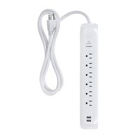 Globe Electric 78245 6-Outlet Surge Protector Power Strip, 2 USB Ports, 900 Joules Surge Protection, Grounded, 4ft Cord, On/Off Button, White Finish