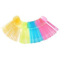 VEIREN 50pcs Colorful Disposable Mini Plastic Spoons Ice Cream Cake Dessert Scoop for Home Wedding Party Office Travel Kitchen Flatware Cutlery