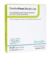 Dermarite Industries Comfort Foam with Border, Lite Thin Foam with Silicone, 4x4, 10 Count