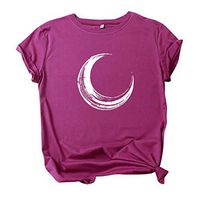 Eoeth Moon Heart Print T-Shirt Women Casual Simple Wild Loose Short Sleeve Tees Tops Blouse Shirts Pullover Tracksuits Wine