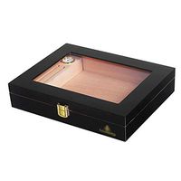 JUFU Cigar Box Cigar Box，Cigar Box Small Mellow Cedar Wood Solid Wood Cigar humidor Cigar Box with Cigar moisturizer Professional Cigar Equipment high-Grade Cigar Special Cigarette case Black @@