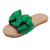 Cenglings Women's Open Toe Bowknot Flat Shoes Casual Slip On Espadrilles Slipper Platform Slides Beach Sandals Outdoor Shoes(Green,40)