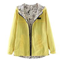 Alangbudu Women Wear On Both Sides Hoodie Zipper Coat Long Sleeve Tops Drawstring Hem Sweatshirt Pocket Outerwear Jacket Yellow