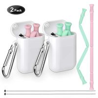 Collapsible-Straws-Folding-Drinking-Straw Resuable Stainless Steel Eco-Friendly Portable Straw, with Cleaning Brush Food-Grade for Travel Kitchen Dining Household and Outdoors(Green&Pink)