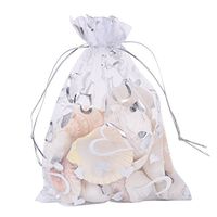 PH PandaHall 100pcs 5x7” Heart Printed White Organza Bags Jewelry Pouch Bags Organza Drawstring Pouches for Wedding Favors Candy Gift Bags Valentine's Day
