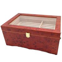 Picotech Burlwood Clear Top Cigar Humidor Storage Display Case Organizer | 150CT Capacity Durable Sturdy Heavy Duty Decorative Item Scratch Resistant | for Home Office Jewelry Accessories Collector