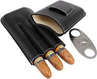 Holders Genuine Leather Cigar Case with Silver Stainless Steel Cutter，Packed with Nice Gift Box by YUSUD