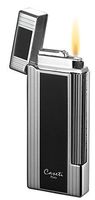 Visol Caseti Ravensdale Chrome Plated Vertical Lines and Black Lacquer Flint Traditional Flame Lighter