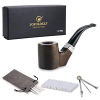 Joyoldelf Cylinder Shape Smoking Pipe - Wooden Pipe with 9mm Pipe Filter, 3-in-1 Pipe Scraper, Pipe Cleaners & Gray Pipe Pouch