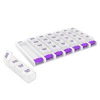 Ezy Dose Push Button (7-Day) Pill, Medicine, Vitamin Organizer Box | Weekly, 4 Times a Day, AM PM | Large Compartments | Arthritis Friendly | Clear Lids